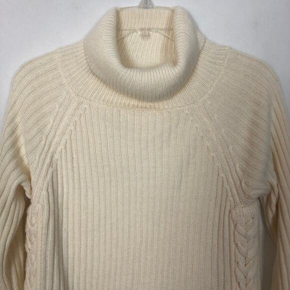 Just Fab Turtleneck Lace Up Cream Pullover Sweater Size S - Picture 3 of 12